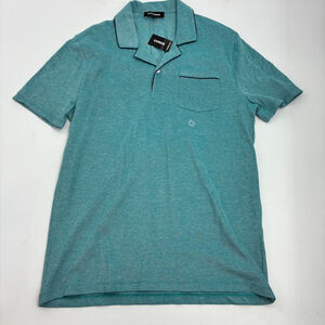 Express Men's Size S Polo Shirt Blue Soft Knit Contrast Trim Short Sleeve Casual
